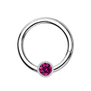 Micro segment ring hinged silver with ball crystal fuchsia