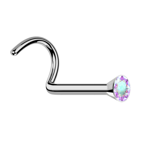 Clou de nez courbé argent avec cristal multicolore