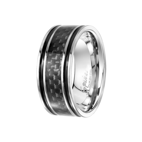 Bague argent avec carbone noir