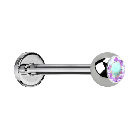 Micro Labret argenté avec boule et cristal multicolore
