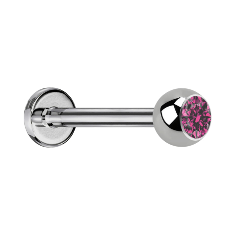 Micro Labret argenté avec boule et cristal rose