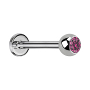 Micro Labret argenté avec boule et cristal rose