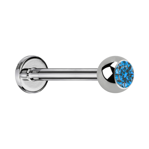 Micro Labret argenté avec boule et cristal bleu clair