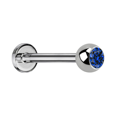 Micro Labret argenté avec boule et cristal bleu foncé