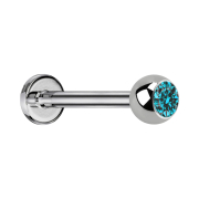 Micro Labret argenté avec boule et cristal aqua