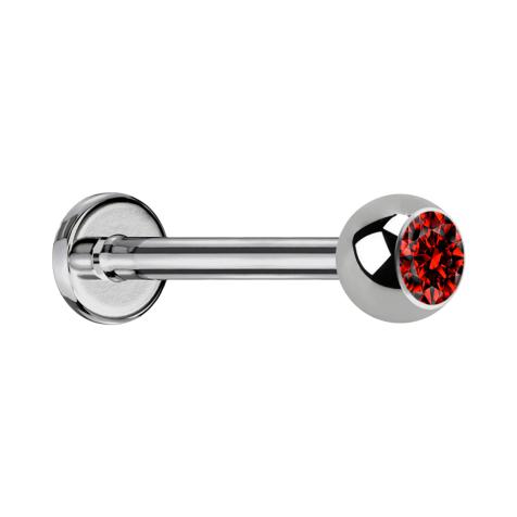 Micro Labret argenté avec boule et cristal rouge