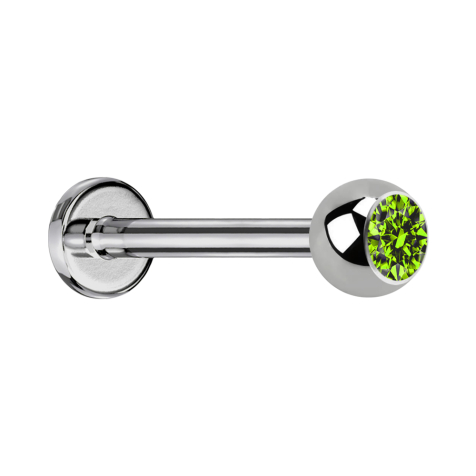 Micro Labret argenté avec boule et cristal vert clair