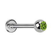 Micro Labret argenté avec boule et cristal vert clair