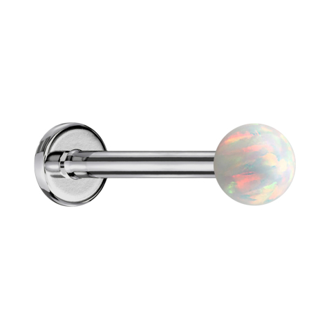 Micro labret argenté avec boule opale blanche