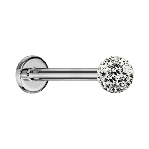 Micro Labret argenté avec boule de cristal argentée et couche de protection en époxy