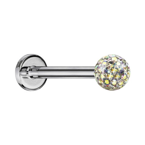 Micro Labret argenté avec boule de cristal multicolore et couche de protection en époxy