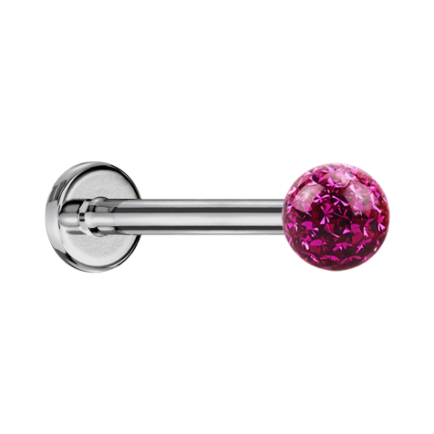 Micro labret silver with crystal ball fuchsia and epoxy protective layer