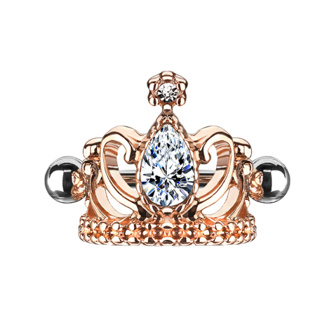 Micro barbell rose gold tiara with silver crystal