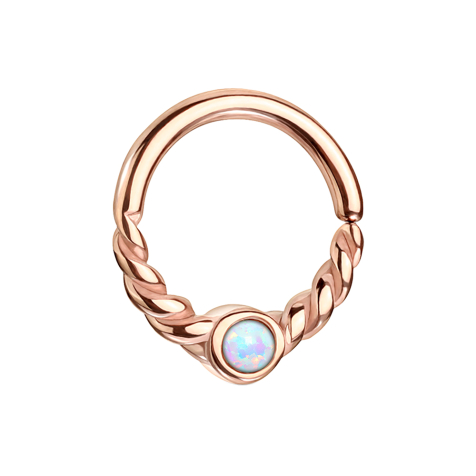 Micro piercing ring rose gold half braided with white opal