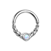 Micro piercing ring silver half braided with white opal