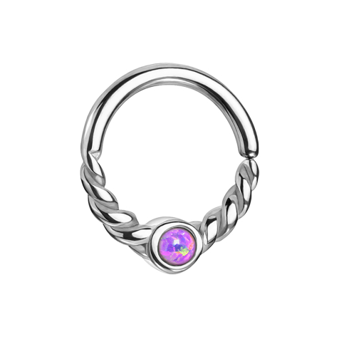 Micro piercing anneau argent demi tressé avec opale violette