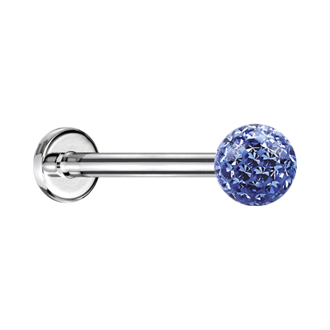 Micro Labret argenté avec boule de cristal bleu clair et couche de protection en époxy