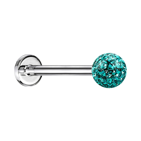 Micro Labret argenté avec boule de cristal turquoise et couche de protection en époxy