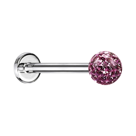 Micro Labret argenté avec boule de cristal violet clair et couche de protection en époxy