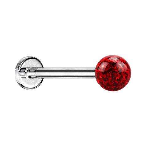 Micro Labret argenté avec boule de cristal rouge et couche de protection en époxy