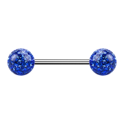 Micro barbell silver with two balls dark blue epoxy...