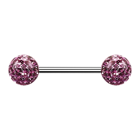 Micro barbell silver with two balls light purple epoxy protective coating