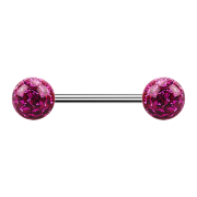 Micro barbell silver with two balls fuchsia epoxy...