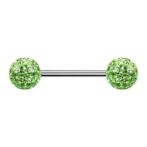 Micro barbell silver with two balls light green epoxy protective coating