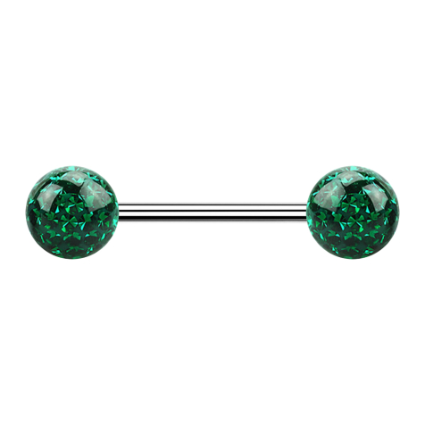 Micro barbell silver with two balls green epoxy protective coating