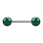 Micro barbell silver with two balls green epoxy...