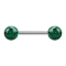 Micro barbell silver with two balls green epoxy protective coating