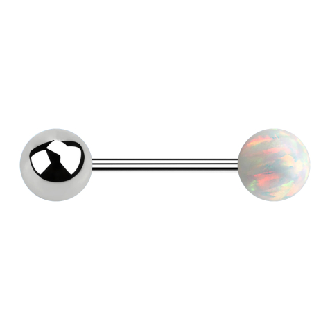 Micro Barbell argent avec boule et boule opale blanche