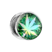 Flesh Plug silber Hanfblatt