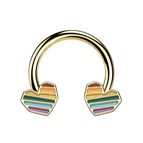 Micro Circular Barbell Cuore arcobaleno placcato oro 14 ct