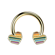 Micro Circular Barbell Cuore arcobaleno placcato oro 14 ct