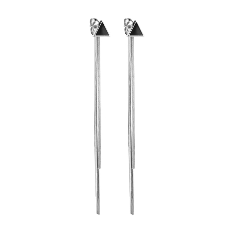 Stud earrings silver triangle black pendant chain