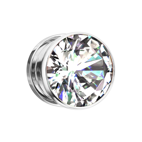 Flesh Plug silber mit grossem Kristall silber