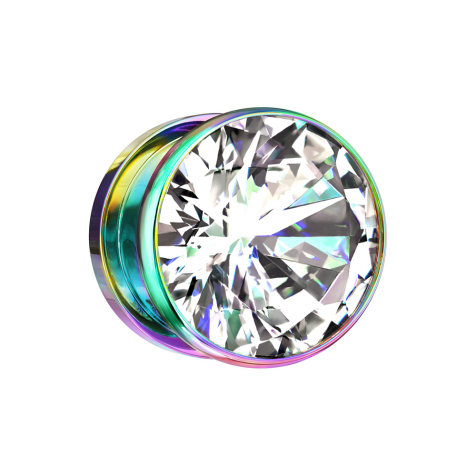 Flesh Plug coloré avec un grand cristal argenté