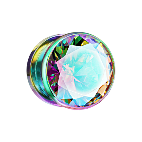 Flesh Plug coloré avec un grand cristal multicolore