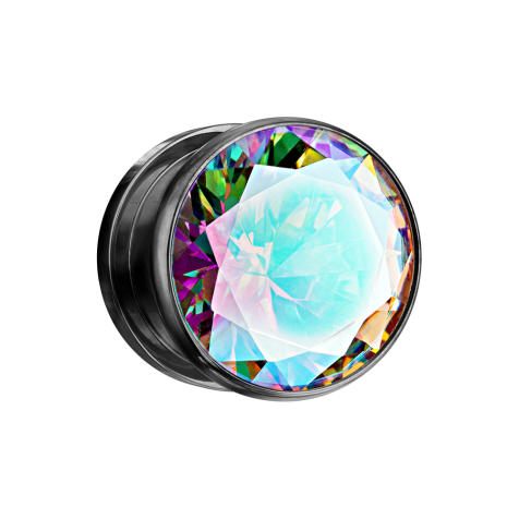 Flesh plug black with large multicolor crystal