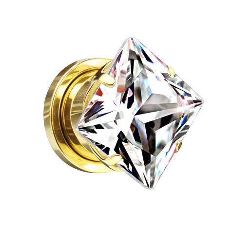 Flesh plug gold-plated with square crystal silver