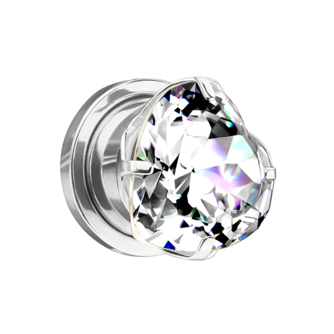 Flesh Plug silber mit Herz Kristall silber