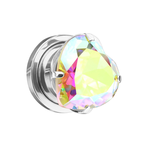 Flesh Plug silber mit Herz Kristall multicolor