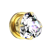 Flesh plug gold-plated with heart crystal silver