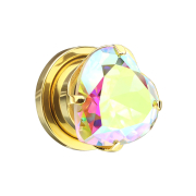 Flesh plug gold-plated with heart crystal multicolor