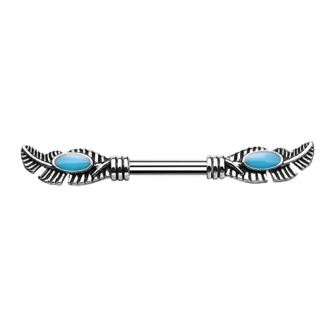 Barre Barbell Plume tribale avec pierre turquoise