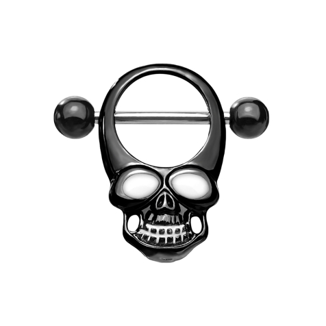 Barbell silber mit zwei Kugeln schwarz Totenkopf