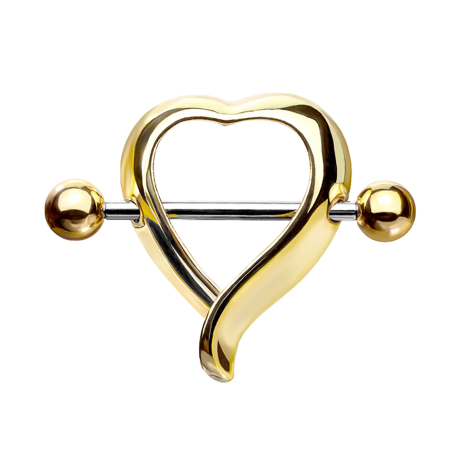 Barbell silver with two balls gold-plated heart