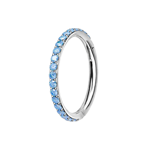 Micro Segmentring klappbar silber seitlich Kristalle aqua