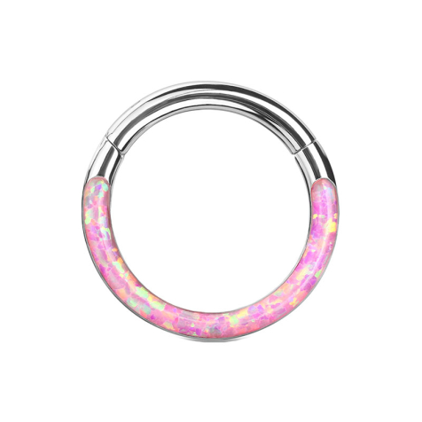 Segment ring hinged silver front Opal stripes pink